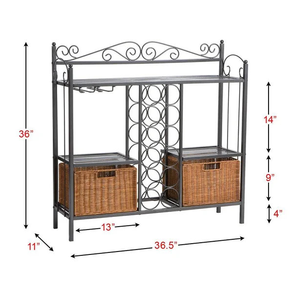 Boston Loft Furnishings Celtic Grey Metal Bakers Rack with Wine Storage in Gray, ATG3089