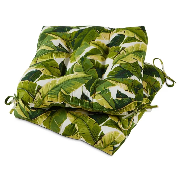 2pk Outdoor Seat Cushions Palm Leaves White - Kensington Garden