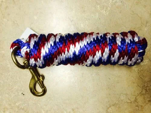 Red White Blue Poly Lead Rope 10 W Brass Bolt Snap Valhoma at MechanicSurplus.com