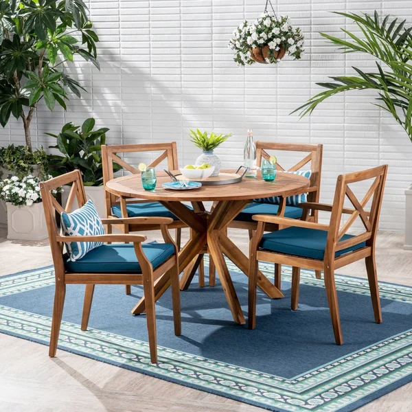 Jordan Outdoor 5 Piece Acacia Wood Dining Set Gray - Dark Gray