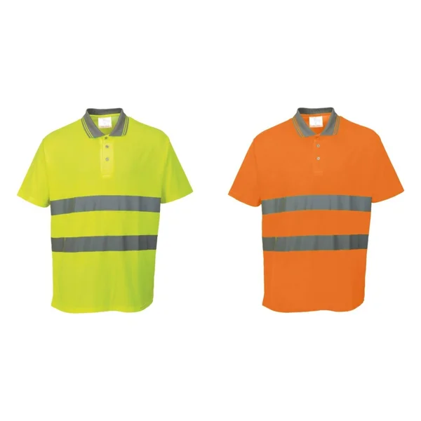 Portwest Cotton Comfort Reflective Safety Short Sleeve Polo Shirt (Pack of 2) Orange M