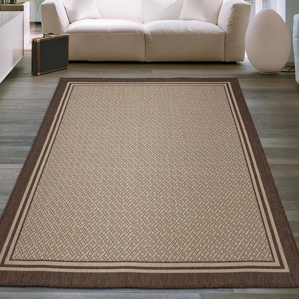 Ottomanson Jardin Collection Black Border Design Flat Weave 5 ft. 3 in. x 6 ft. 11 in. Jute Back Indoor/Outdoor Area Rug