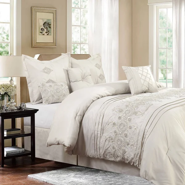 Safdie & Co Registry Ivory 7-Piece Embroidered Comforter Set, Queen