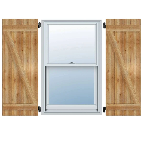 32 1/4x22W x 21x22H TimberCraft Six 5 3/8x22 Boards Joined Board-n-Batten Shutters w/Z-Bar, Rough Sawn Western Red Cedar (Per Pa