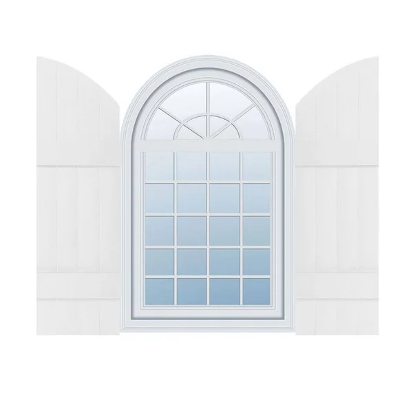 14 inchw x 45 inchh (38 inch Low Side) Mid-America Vinyl - Standard Size Four Board Joined w/Arch Top Shutters, w/Installation Sh