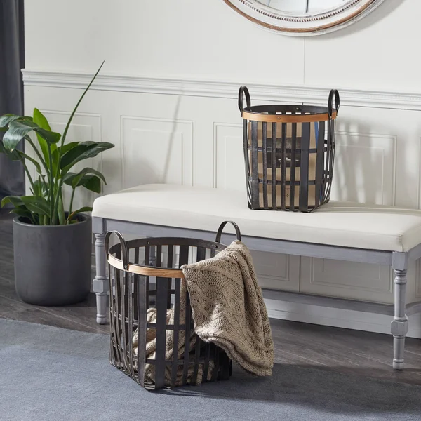 Black Bamboo Farmhouse Storage Basket (Set of 2)