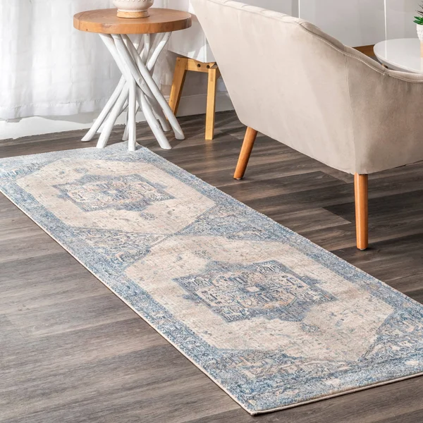 nuLOOM Rugs Ehtel Medallion Fringe Light Blue 2& 6x22 x 8& Runner Rug