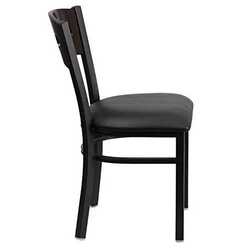 Flash Furniture 2 Pk. Hercules Series Black Decorative 3 Circle Back Metal Restaurant Chair - Walnut Wood BACK - Black Vinyl Seat