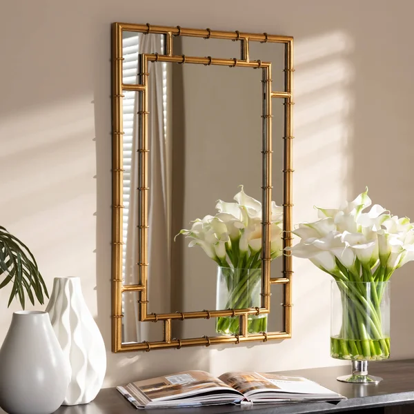 Baxton Studio Adra Gold Finished Bamboo Accent Wall Mirror