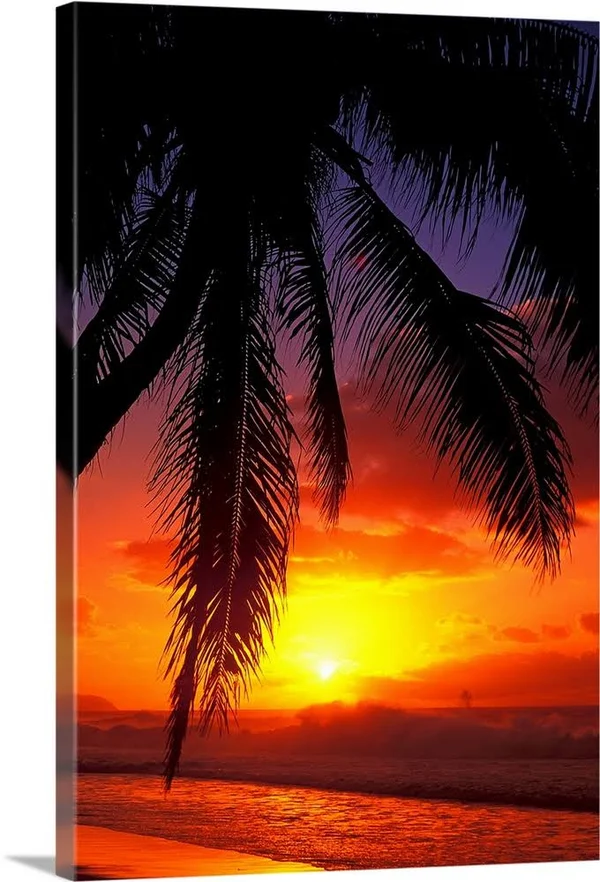 Hawaii, View of Sunset from The Beach, Canvas Wall Art, 20x30, Great Big Canvas