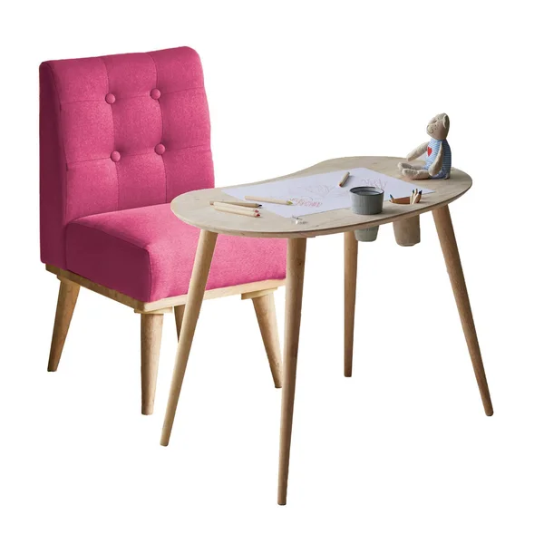 South Shore Sweedi Solid Wood Kids Table with Upholstered Chair Set - Natural Pink