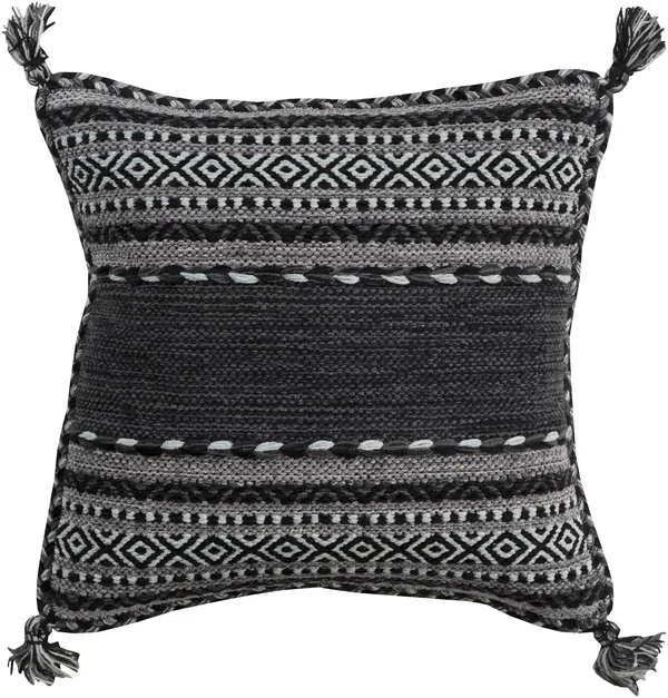 20x22 Carbon Black and Gunmetal Gray Woven Throw Pillow - Down Filler