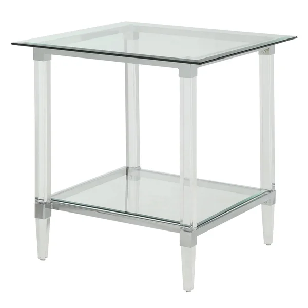 Acme Polyanthus End Table, Clear Acrylic, Chrome & Clear Glass