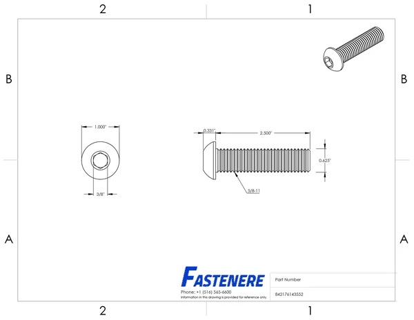 Fastenere Button Head Socket Cap Screws, 18-8 Stainless Steel - 5 count
