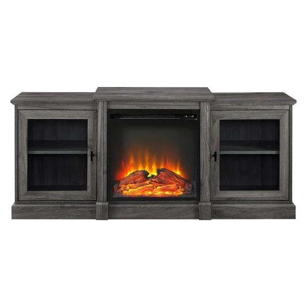 Manor Park Classic Tiered Top Fireplace TV Stand, Slate Gray