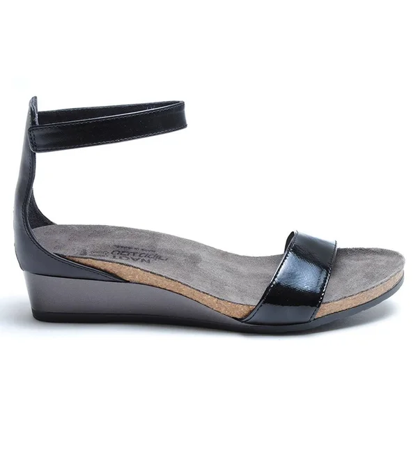 Naot Leather Ankle Strap Wedge Sandals - Pixie - Size EU42(US11-11.5), Black