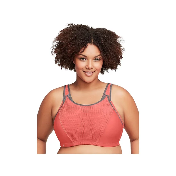Glamorise Women's Adjustable Wire Sports Bra - 44B, Coral/Grey
