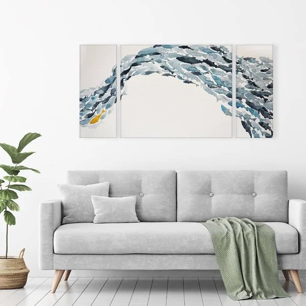 &Goldfish& Wrapped Canvas Coastal Wall Art Set by Norman Wyatt Jr. Overall 60x22 W x 30x22 H