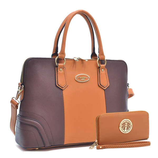 Dasein Slim Briefcase Handbag with Matching Wallet Black
