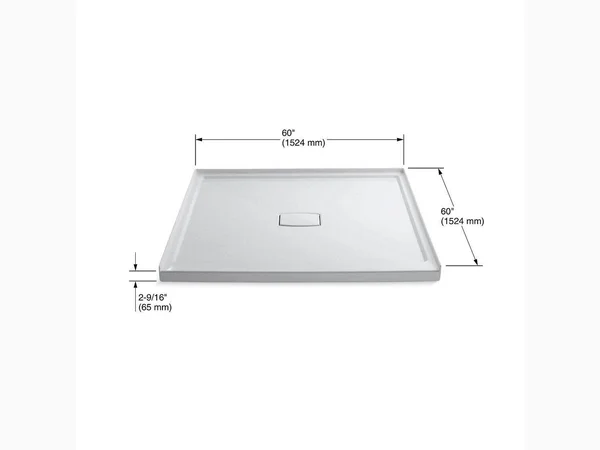 KOHLER K-9395-96 Archer 60 In. x 60 In. Single Threshold Center Drain Shower Base with Removable Cover, Biscuit