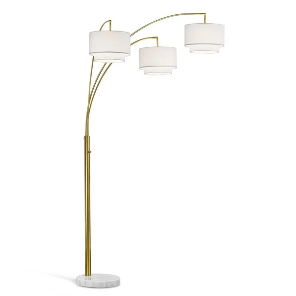 HOMEGLAM Broadway 3-Light 4-Way Switch Arch Floor Lamp Brushed Nickel/White Shades Nickel Brushed, Silver
