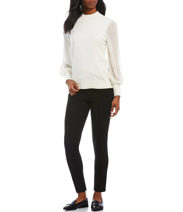 Cece Mockneck Contrast Sleeve Sweater - Rich Black