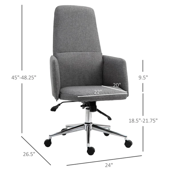 Vinsetto High Back Office Computer Chair with Breathable Fabric - Padded ARMREST, and Swivel Wheels - Grey