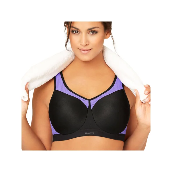 Glamorise High Impact Underwire Sports Bra Black/Purple 44F Women's