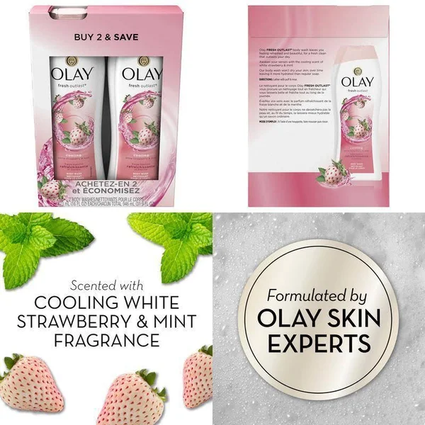 Olay Body Wash - Cooling White Strawberry & Mint, Twin Pack - 2 pack, 16 fl oz body washes