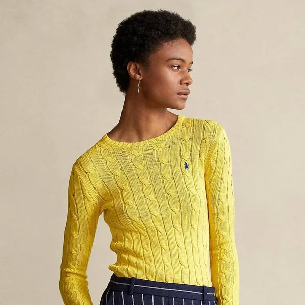 Polo Ralph Lauren Women's Cable Knit Sweater - Elite Yellow - Size Large