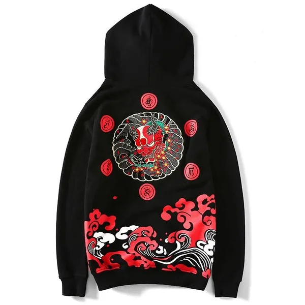 The Oni Embroidered Sukajan Hoodie L - Black
