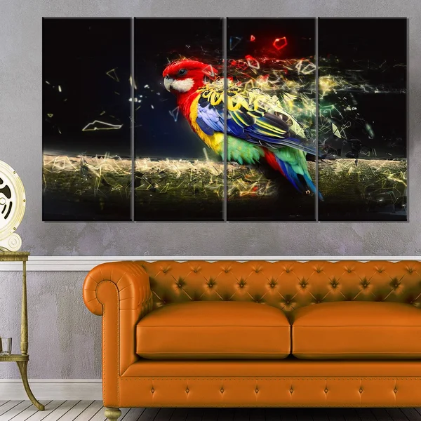 Design Art 'Colorful Parrot on Branch' Graphic Art on Wrapped Canvas - Size: 30 inch x 40 inch, Blue