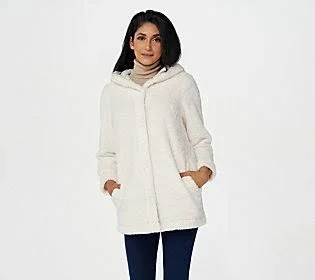 Denim & Co. Active Sherpa Long Sleeve Jacket with Hood - Size X-Small, Natural