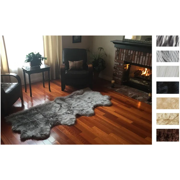 Spectrum Rugs Legacy Faux Sheepskin 4-Pelt Shag Runner Rug (3' x 8') Grey Mist Natural - Gray