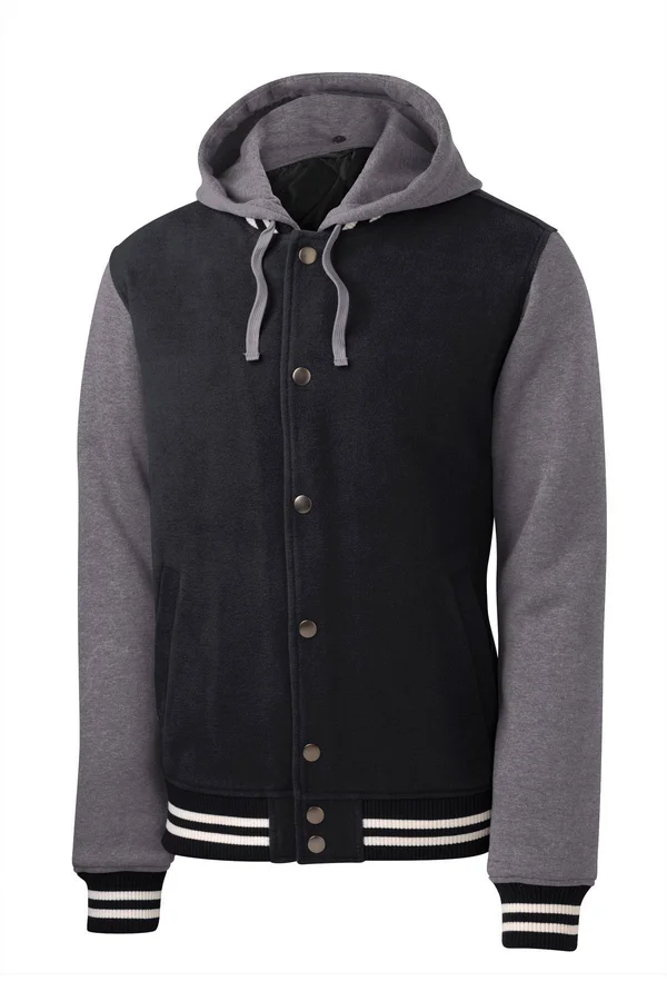 Sport-Tek JST82 Insulated Letterman Jacket - Black/Vintage Heather XL