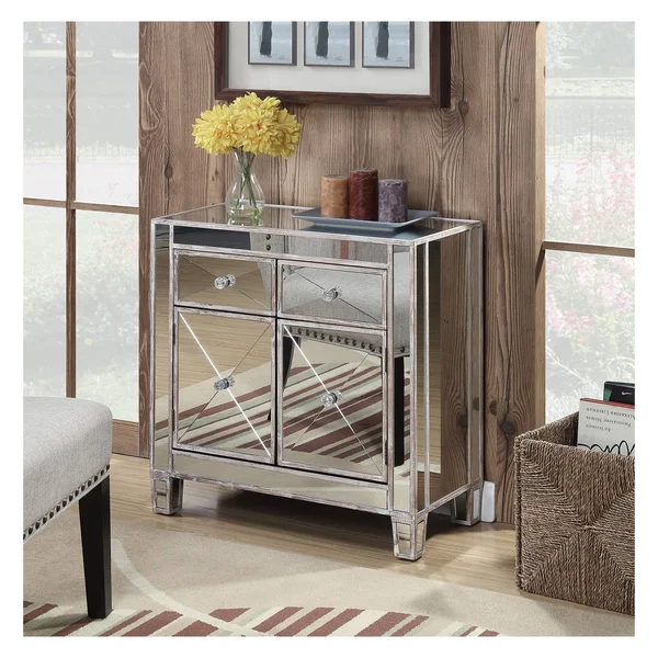 Gold Coast Vineyard 2 Drawer Mirrored Cabinet Weathered White Johar