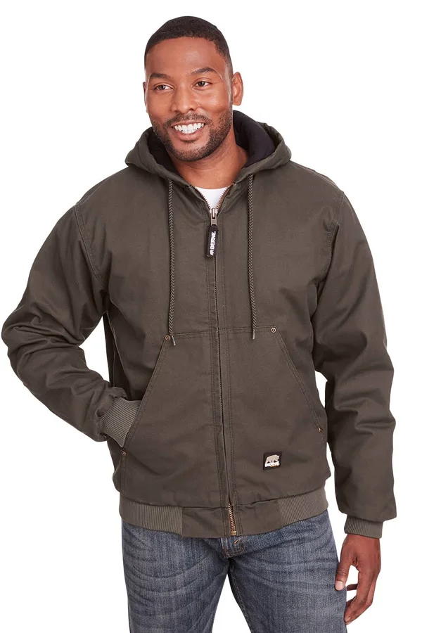 Berne Men's Olive Duck Highland Washed Cotton Duck Hooded Jacket