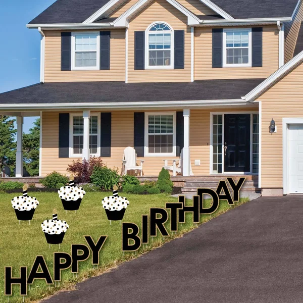 Adult Happy Birthday - Gold - Yard Sign Outdoor Lawn Decorations - Happy Birthday Yard Signs - 14.5 inches x 19 inches