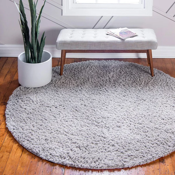 Unique Loom Davos Shag Sterling Gray 6 ft. x 6 ft. Round Area Rug