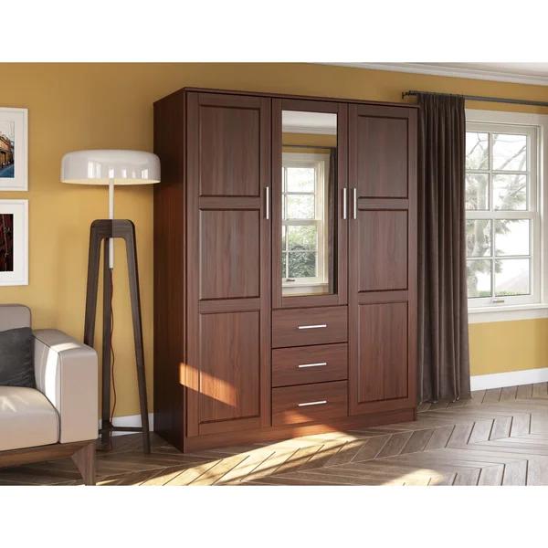 Palace Imports Cosmo Mocha 100% Solid Wood Wardrobe with Mirrored Door