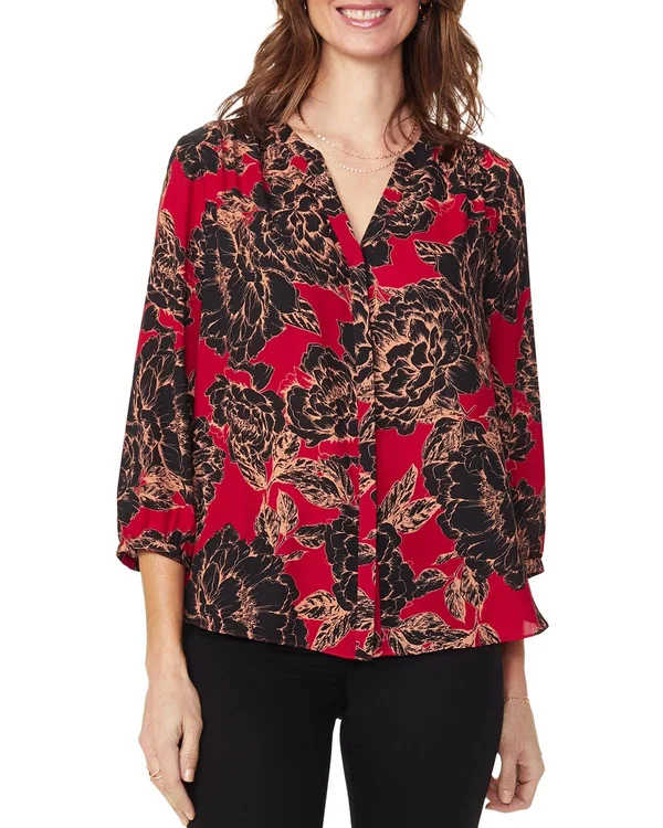 Nydj Women's Pintuck Blouse in Quincy Fresco, Regular, Size: Large, Denim