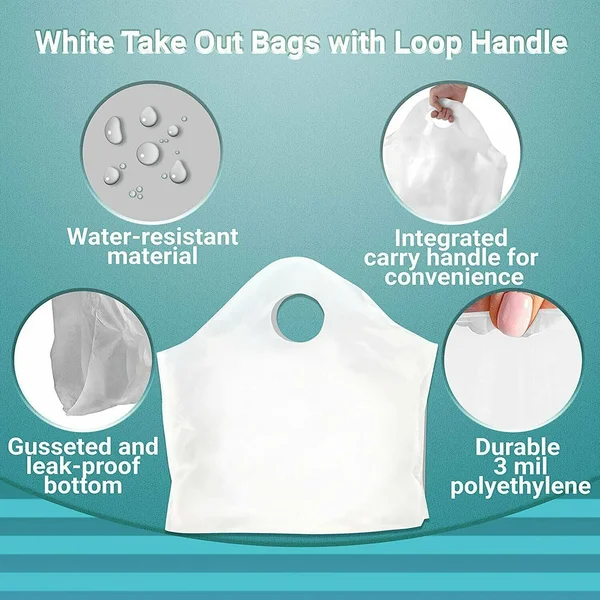 500 Pack White Plastic Wave Handle Take Out Bags 21x22 x 18x22 + 10 BG