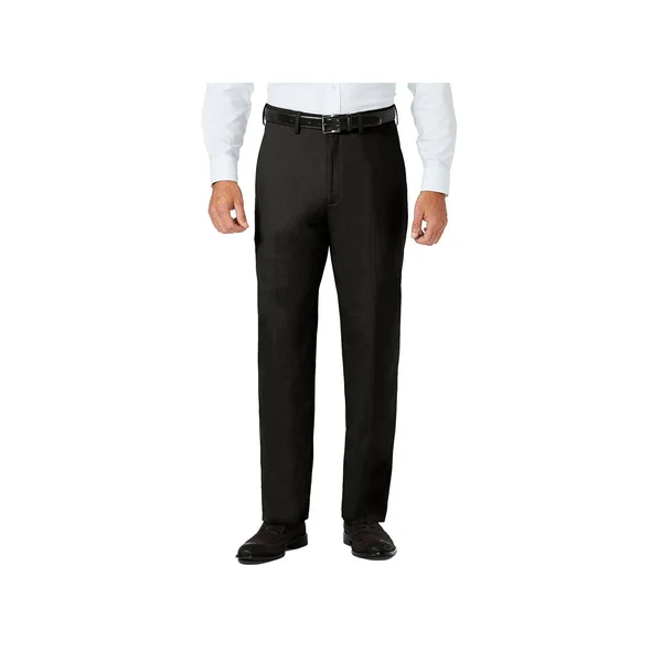 J.M Haggar Sharkskin Classic Fit Flat Front Dress Pant, 38 30, Black