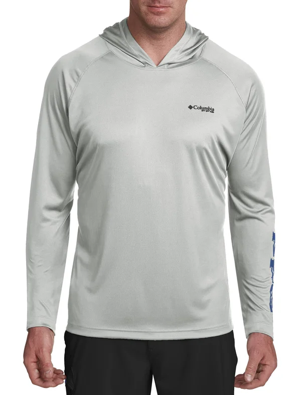 Columbia Men's PFG Terminal Tackle Hoodie - Cool Grey, Vivid Blue Logo