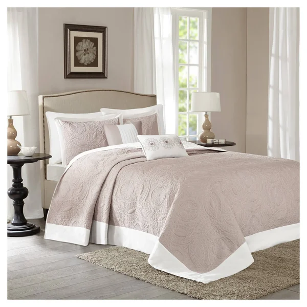 Madison Park Ashbury 5 Piece Reversible Bedspread Set, Khaki, Queen