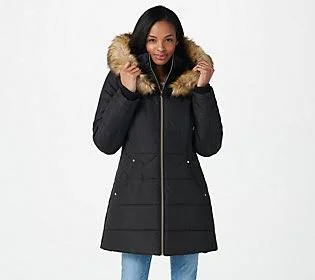 Susan Graver Water Resistant Quilted Puffer Jacket w/ Hood, Size 3X, Black