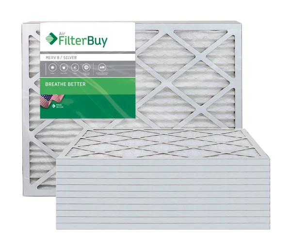 Filterbuy 8x30x1 Air Filter MERV 8, Pleated HVAC AC Furnace Filters (12-Pack, Silver)
