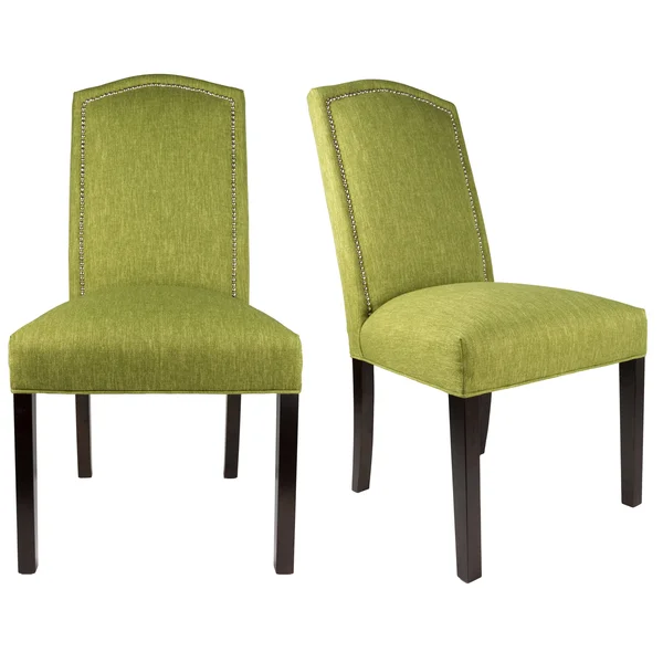 Sole Designs SL2008 Collection Camelback Upholstered Armless Dining Chair with Nailhead Trim and Spring Seating - Set of 2 - Gree