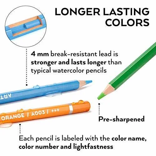 Arteza Professional Watercolor Pencils for Adults Kids, Set of 120, Water-Soluble Colored Pencils for Coloring, Blending