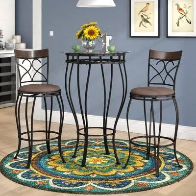 Fretwell 3 Piece Bar Height Dining Set Lark Manor Table Base Color: Dark Metal